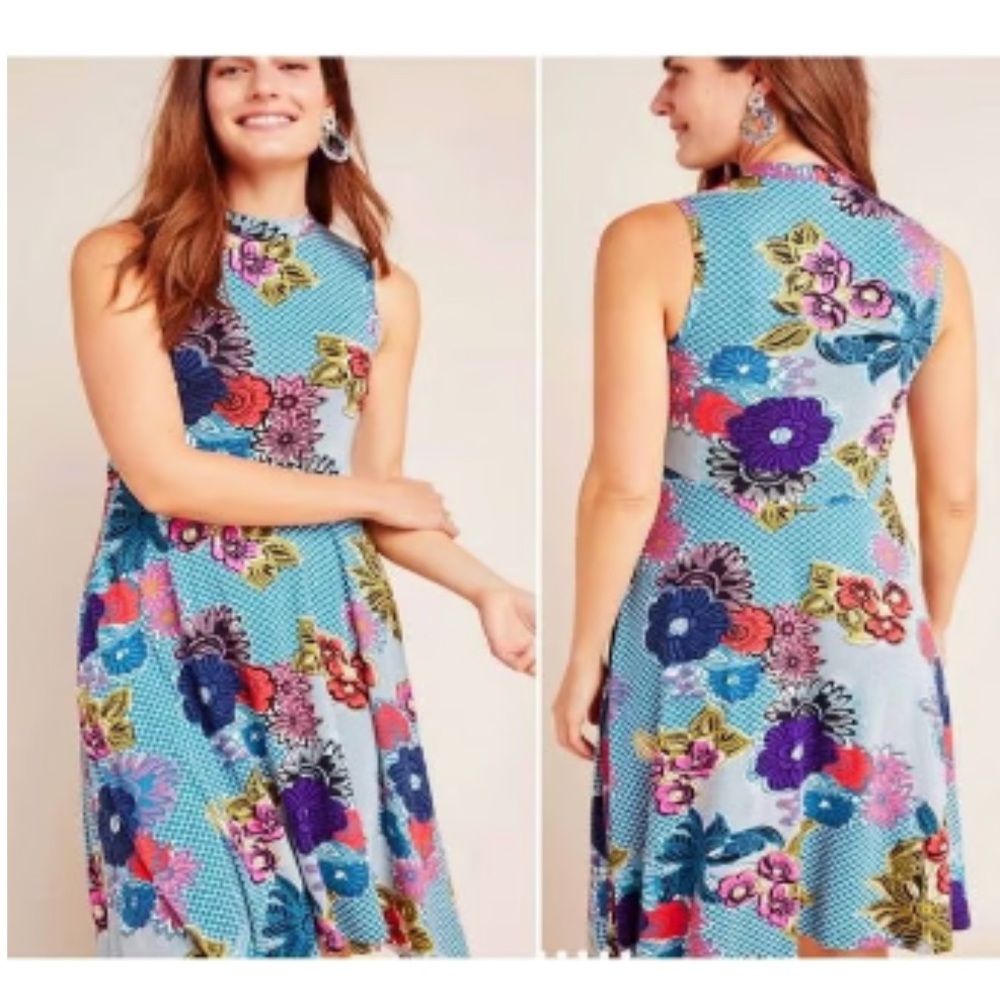 NEW Anthropologie Plus Maeve Cypress Floral Geometric Print Swing Dress 1X